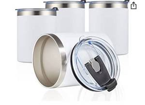 lot 13331 image: Meway 12oz Coffee Mug With Lid, Insulated Stainless Steel Reusable Coffee Cup, Double Wall Durable Coffee Mug (White, Lot of 12)