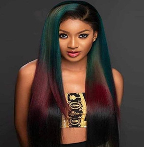 lot 13334 image: Ju Clearance Women Black Long Straight Synthetic Hair Heat Resistant Gradient Ramp Long Wigs Cosplay Omber Green Red Wig