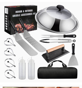 lot 16547 image: AClocod Griddle Accessories Kit for Blackstone,12 Inch Visible Basting Cover Cheese Melting Dome with Cast Iron Burger Bacon Press,Flat Top Griddle Grill Spatula for Indoor,Outdoor,Camping or Cooking
