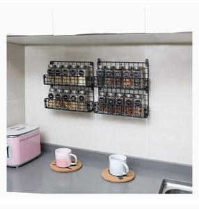 lot 16552 image: Spice Racks for Cabinet,Wall Mounted 4-Tier Stackable Black Iron Wire Hanging Spice Rack Organizer Storage,Great for Kitchen Cabinet, Cupboard,Pantry Door and More