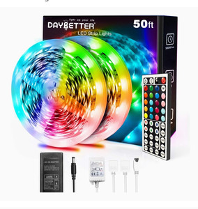 lot 16557 image: DAYBETTER 5050 RGB Infrared Remote Control Color Changing 50ft Led Strip Lights