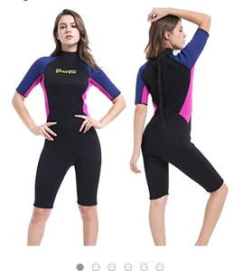 lot 16570 image: Goldfin Womens Shorty Wetsuit Mens, 3mm Neoprene Swimsuit Back Zip for Scuba Diving Surfing Snorkeling Swimming