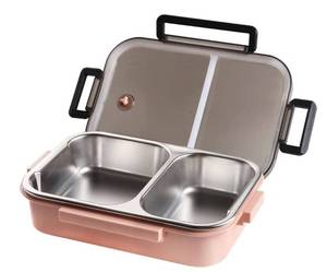 lot 17524 image: WORTHBUY Stainless Steel Lunch Container, 2 Section Design, Keep Foods Separated, Metal Bento Box with Insulated Lunch Bag Portable Utensil, KidsWomenAdults, BPA-Free(Pink Box with Gray Bag), 33 oz