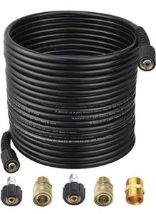 lot 17526 image: M MINGLE Pressure Washer Hose 50 Feet X 14 Inch for Most Brands, with 2 Quick Connect Kits, Compatible M22 14mm, 3600 PSI