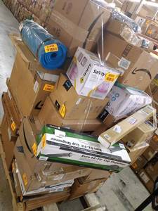 lot 109 image: Euro Ez-Fir Cup Dispenser, cool mist Humidifier, Balance Mat, Baby Gates , Toilet Seats, Pendant Light, & More. Miscellaneous Pallet (SOLD AS IS)
