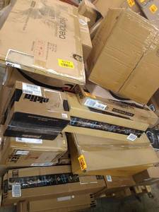 lot 112 image: Dog Barrier, Signature Design Lamp, safety Gates, Toilet Seat, Stair Mounting Kit & More. Miscellaneous Pallet (SOLD AS IS)
