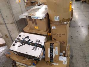 lot 115 image: Training Stand, Baby Gate, iris Containers, safety Gates, Baby Bed & More. Miscellaneous Pallet (SOLD AS IS)