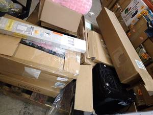 lot 124 image: Pet Bed, Blinds, Monitor Stand Riser, Air Fryer Oven & More. Miscellaneous Pallet (SOLD AS IS)