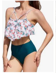 lot 1399 image: cindyouth Swimsuit for Women High Waisted 2 Pieces Ruffled Flounce Bikini Set Swimwear Bathing Suit Tankini xl