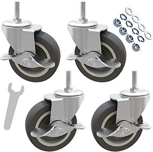 lot 1425 image: MySit Caster Wheels, Stem Casters Set of 4, 3 Inch Threaded Stem Mount Industrial Castors, Heavy Duty Rubber Locking Brake Swivel Wheel Replacement for Carts Dolly Workbench Trolley