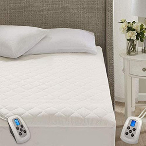 lot 1432 image: Marquess Quilted Heated Mattress Pad Dual Digital Controller with Deep Pocket,10 Heating Levels Fast Heating (White queen
