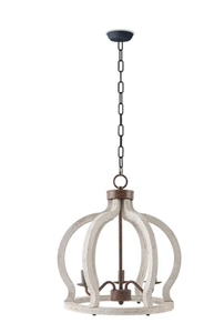 lot 1446 image: 3-light Farmhouse Chandelier Metal Craft White Oak Pendant Light Vintage Hanging Light Fixture Adjustable Height Chandelier For Kitchen,dining Room,hallway(e12 Bulb not included