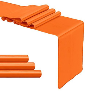 lot 8338 image: 10 Pack Orange Satin Table Runner 12 x 108 Long, Shiny Smooth Silk Fabric for Wedding Banquet Birthday Party Decoration