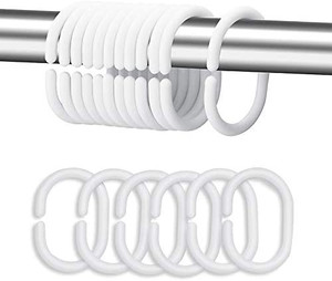 lot 27754 image: White Plastic Shower Curtain Rings Hooks for Bathroom Shower Window Rod (12 Pack)