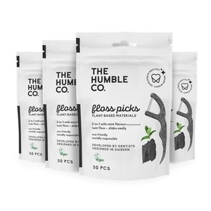 lot 27758 image: The Humble Co. Natural Dental Floss Picks (200 Count) - Vegan, Eco Friendly, Sustainable Dental Flossers and Zero Waste Plaque Remover for Oral Care with a Fresh Feel (Charcoal, Double Thr