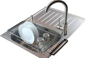 lot 27763 image: Over-The-Sink Kitchen Dish Drainer Rack, Durable Chrome-Plated Steel