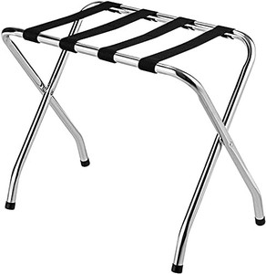 lot 27766 image: BETTARY Chrome Luggage Rack for Guest Room, Folding Metal Bag Suitcase Holder with Nylon Straps, Luggage Stand Ideal for Home Bedroom Guest Room Hotel, No Assembly Required