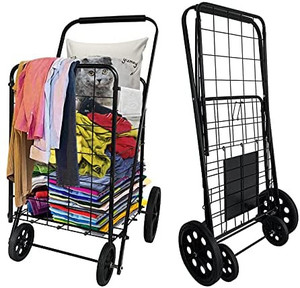 lot 27770 image: Metal Folding Grocery cart (Iron), Large Capacity Produce cart, Upgraded Rubber Big Iron Wheel, Stable wear-Resisting, Convenient and Lightweight, Bearing 50KG(Black)��