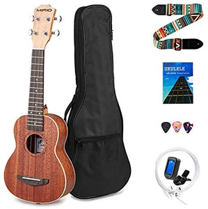 lot 27771 image: MIRIO Soprano Ukulele Mini Guitars 21 Inch Ukelele Solid Mahogany Wood For Beginners Kids Adults Professional Uke Kit with Case, Carbon Strings Christmas Gift