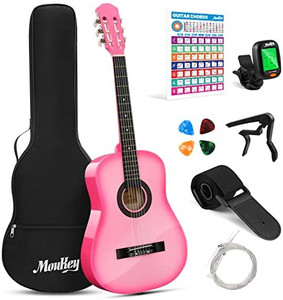 lot 27773 image: Moukey 30 Acoustic Guitar for Beginner Kid Adult Teen Guitarra Acustica with Gig Bag - Pink