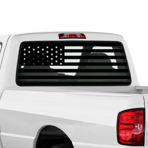lot 27776 image: American USA US Flag Rear Window Vinyl Decal Back Window Sticker Compatible with most Pickup Trucks SUV Sedan Jeep Rear Graphic Car Decal (65 x 22, Black)