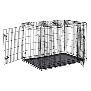 lot 36647 image: Amazon Basics Double Door Folding Metal Dog Crate Kennel with Liner Tray, 42 x 28 x 30 Inches (B00QAVNYGK)
