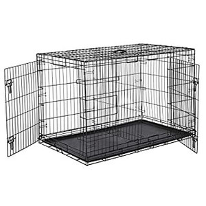 lot 36649 image: Amazon Basics Double Door Folding Metal Dog Crate Kennel with Liner Tray, 48 x 30 x 32.5 Inches (B018YCUHGW)