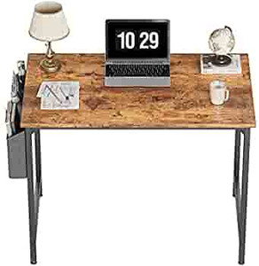 lot 36650 image: CubiCubi Study Computer Desk 32 Home Office Writing Small Desk, Modern Simple Style PC Table, Black Metal Frame, Rustic Brown