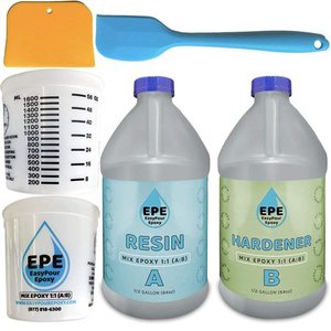 lot 36653 image: EasyPour Epoxy 1 Gallon Kit - Crystal Clear High Gloss Resin and Hardener, 2 Mixing Cups, Silicone Spatula, Plastic Spreader - Make Wood Tabletops, Epoxy Countertop Resin, Epoxy Castings a