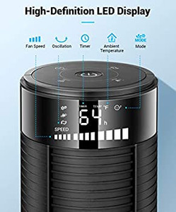 lot 36660 image: Tower Fan, 46 Inch Oscillating Quiet Cooling Tower Fan with Remote, 3 Modes and 3 Speeds, Up to 12H Timer, Whole Room Wind Curve Floor Standing Fans with Auto Screen Off LED Display for Bedroom Home