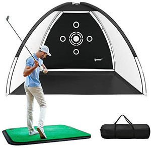 lot 36670 image: IPOW Golf Practice Net, 10x7ft Golf Hitting Training Aids Nets with Target and Carry Bag for Backyard Driving Chipping - Men Kids Indoor Outdoor Sports Game