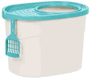 lot 37409 image: IRIS USA Tecl-20 Top Entry Cat Litter Box With Scoop, WhiteSeafoam, Large