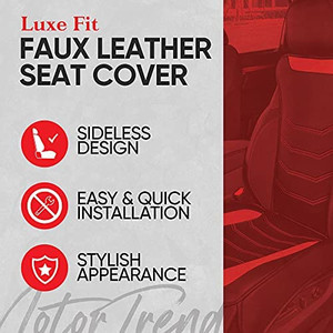 lot 37421 image: Motor Trend LuxeFit Black Faux Leather Car Seat Cover for Front Seats, 1 Piece �� Premium Seat Protector, Padded Front Seat Cushion for Auto Truck Van & SUV, Car Interior Cover
