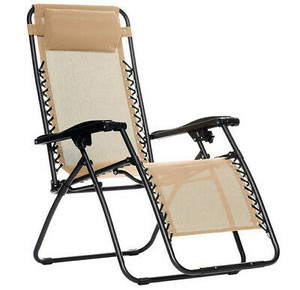 lot 37430 image: Amazon Basics Outdoor Zero Gravity Lounge Folding Chair, Beige - has rust on it