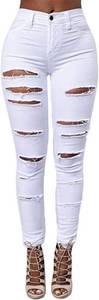 lot 37432 image: Andongnywell Womens Stretchy Ripped Pencil Denim Pants Mid Waisted Skinny Destroyed Leggings Jeans Trousers