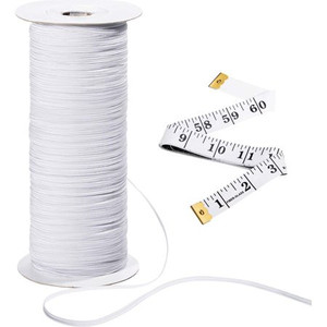 lot 39630 image: 120 Yards 0.11 Inch (3 mm) Elastic Cord with Tape Measure, Sewing Elastic Bands for Tailor Sewing Art Craft Supply Wide Braided Elastic Rope Spool Elastic String, White