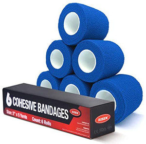 lot 36680 image: RISEN Cohesive Bandage Cohesive Bandage 2�� x 5 Yards, 6 Rolls, Self Adherent Wrap Medical Tape, Adhesive Flexible Breathable First Aid Gauze Ideal for Stretch Athletic(Blue)