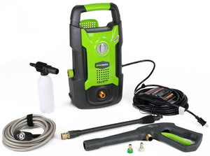 lot 36707 image: Greenworks 1600 PSI 1.2 GPM Pressure Washer (Upright Hand-Carry)