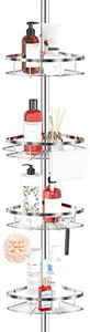 lot 36708 image: SEIRIONE Rustproof Shower Corner Caddy Organizer for Bathroom, 4 Adjustable Shelves with Tension Pole, for Bathtub Shampoo Accessories Storage Holder, 4.5 to 9.5ft Height