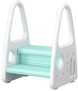 lot 36722 image: KATARUS Toddler Step Stool for Kids Two Step Standing Tower for Kitchen Counter, Bathroom Sink & Toilet Potty Training, Children Step Up Learning Helper with Handles and Safety Non-Slip Pads, Green