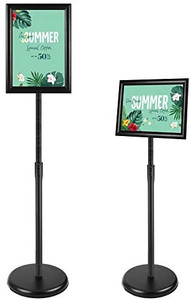 lot 36724 image: PUJIANG 8.5x11 Inch Adjustable Sign Holder Poster Stand, Heavy Duty Floor Sign Stand with Aluminum Snap Open Frame for Vertical and Horizontal Sign Displayed(Black)