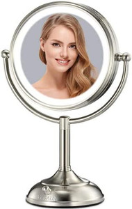 lot 36733 image: VESAUR Professional 10 X-Large Tall Lighted Makeup Mirror, 3 Color Lighting, 1X5X Magnifying Mirror with 50 Dimmable LED Lights, Pearl Nickel Tabletop Cosmetic Mirror Free Rotation, 17 Height