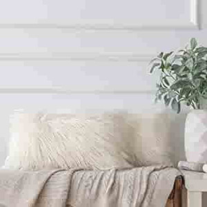lot 36743 image: Ashler Faux Fur Pillow Covers��Pack of 2 Decorative Luxury Style Beige-White Faux Fur Throw Pillow Case Cushion Cover 12 x 20 Inches 30 x 50 cm