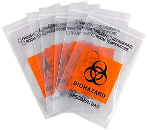 lot 36749 image: Biohazard Specimen Bags 6 x 9 Zip Lock Biohazard Lab Bags- 100PCS