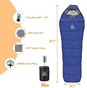 lot 36755 image: DEERFAMY 3 Season Warm Sleeping Bag with Compression Sack, Compact Sleeping Bag for Adults, Kids, Indoor Use, Family Camping, Mummy Sleeping Bag