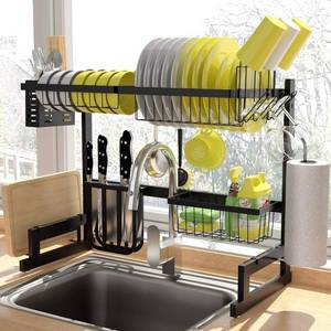 lot 36762 image: Dish Drying Rack, Adjustable Large Dish Drainer for Storage Kitchen Counter Organization, 2 Tier Stainless Steel Over Sink Dish Rack Display