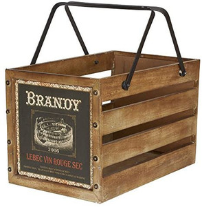 lot 36782 image: Household Essentials Large Decorative Wood Crate for Storage with Handles, BrownBrandy Design