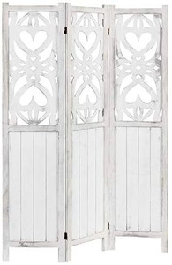 lot 37549 image: MyGift 3-Panel Decorative Vintage White Cutout Heart Design Room Divider