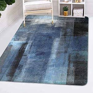 lot 37550 image: Area Rug for Living Room, Blue Brown Abstract Painting Grey Area Carpet for Bedroom, Nursery Indoor Rugs Floor Carpet Non-Slip Play Mat for Kids Girls Room Modern Home Decor, 3 x 5 ft