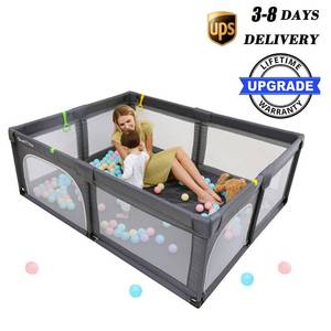 lot 37601 image: QualiTime Baby Playpen, Large Play Yard for Toddler (Dark Gray